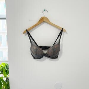 NEW Adore Me Gray Rhinestone & Lace Push Up Bra Size 36D